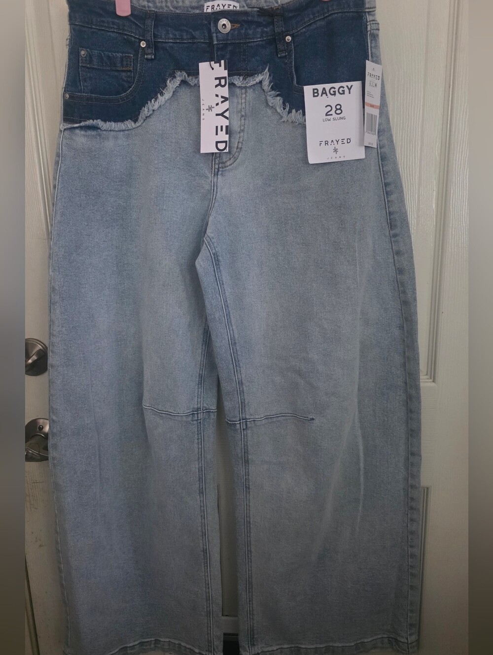 FRAYED Light Wash Baggy Boyfriend Jeans - Women's